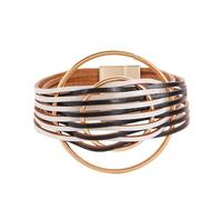 Leather Bracelet,Hand-Woven Multi-Layer Bohemian Fashion Double-Circle Accessories Magnetic Buckle Leather Bracelet, Energy Jewellery for Women Black And White