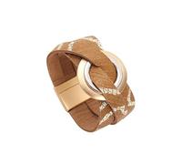 Leather Bracelet,Hand-Woven Multi-Layer Bohemian Fashion Double Layer Large Circle Accessories Magnetic Buckle Leather Bracelet, Energy Jewellery for Men Women Light Brown