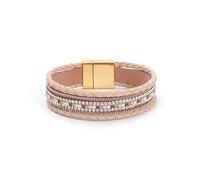 Leather Bracelet,Hand-Woven Multi-Layer Bohemian Fashion Retro High-End Classic Leather Braided Magnetic Buckle Bracelet, Energy Jewellery for Women Khaki