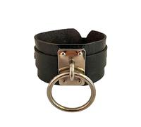 Leather Bracelet,Hand-Woven Punk-Style Single Hanging Ring Niche Design Fashion Snaps Buckle Width Leather Bracelet, Energy Jewellery for Women Men Black