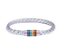 Leather Bracelet,Hand-Woven Wrapped Niche Design Fashion Magnetic Clasp Rainbow Stripe Leather Bracelet, Energy Jewellery for Women Men Silver