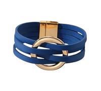 Leather Bracelet Man,Fashion Multilayer Leather Bracelet Metal Hoop Cuff Bangles With Magnetic Buckle Jewelry For Women Men Blue