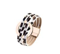 Leather Bracelet Man,Fashion Multilayer Leather Bracelet Metal Hoop Cuff Bangles With Magnetic Buckle Jewelry For Women Men Leopard Print E