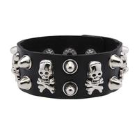 Leather Bracelet Man,Hand-Woven Adjustable Fashion Light Luxury Punk Antique Style Ghost Skull Studded Snaps Buckle Leather Bracelet, Energy Jewellery for Women Men Black