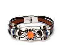 Leather Bracelet Man,Hand-Woven Multi-Layer Light Luxury Retro Multi-Color Natural Stone Folding Buckle Leather Bracelet, Energy Jewellery for Men Women Orange Cat Eyes