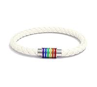 Leather Bracelet Man,Hand-Woven Wrapped Niche Design Fashion Magnetic Clasp Rainbow Stripe Leather Bracelet, Energy Jewellery for Women Men White