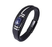 Leather Bracelet Man Natural Tiger Eye Stone Cuff Wrap Bracelet Black Multi-Layer Magnetic Clasp Rope Wristband Handmade Braided Cuff Bangle Christmas Jewelry Gifts Old Blue 19Cm