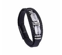 Leather Bracelet Man Natural Tiger Eye Stone Cuff Wrap Bracelet Black Multi-Layer Magnetic Clasp Rope Wristband Handmade Braided Cuff Bangle Christmas Jewelry Gifts Two White Crystal Stones 19Cm