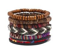 Leather Bracelet Men Hand-woven Men's Wooden Bead For Charm Mens(D)