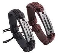 Leather Bracelet Men's Genuine Leather Bracelets with Jesus Christ Crucifix Cross Vintage Bracelet Gift for Boyfriend Husband Dad