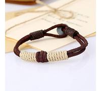Leather Bracelet,Vintage Genuine Leather Braided Bangles Beige Hemp Rope Wrap Handmade Woven Brown Charm Bracelets Personality For Men Boys Women