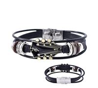 Leather Bracelets for Men - Rock Punk Jewellery, Music Accessories | Bracelet with Guitar, Adjustable and Multilayer Design, Ideal for Rock Fans, Birthday and Casual Look, Se référer au