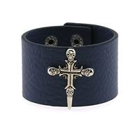 Leather Bracelets for Women,Hand-Woven Adjustable Fashion Light Luxury Punk-Inspired Skull Cross Snaps Buckle Leather Bracelet, Energy Jewellery for Women Men Dark Blue