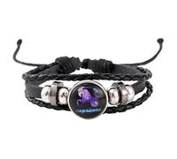 Leather Bracelets for Women,Hand-Woven Adjustable Multi-Layer Light Luxurythe Twelve Constellations Glow In The Dark Leather Bracelet, Energy Jewellery for Men Women Capricorn