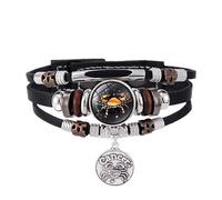 Leather Bracelets for Women,Hand-Woven Adjustable Multi-Layer Niche Design The Twelve Constellations Glow In The Dark Pendant Snaps Buckle Leather Bracelet, Energy Jewellery for Men Women Cancer