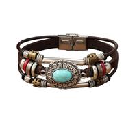 Leather Bracelets for Women,Hand-Woven Adjustable Multi-Layer Retro Inlaid Colorful Natural Stone Folding Buckle Leather Bracelet, Energy Jewellery for Men Women Option B - Turquoise