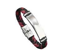 Leather Bracelets for Women,Hand-Woven Fashion Light Luxury Simple Silver Punk Folding Clasp Light Plate Engraved Leather Bracelet, Energy Jewellery for Men Black And Red