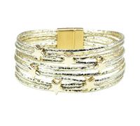 Leather Bracelets for Women,Hand-Woven Multi-Layer Bohemian Fashion Five-Pointed Star Magnetic Buckle Leather Bracelet, Energy Jewellery for Women Gold
