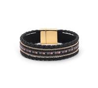 Leather Bracelets for Women,Hand-Woven Multi-Layer Bohemian Fashion Retro High-End Classic Leather Braided Magnetic Buckle Bracelet, Energy Jewellery for Women Black