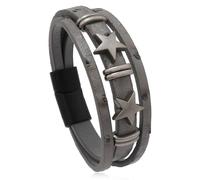 Leather Bracelets for Women,Hand-Woven Multi-Layer Niche Design Retro Punk Star Geometric Magnetic Clasp Leather Bracelet, Energy Jewellery for Men Women Silver-Gray