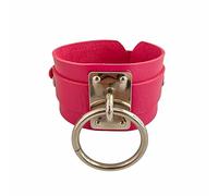 Leather Bracelets for Women,Hand-Woven Punk-Style Single Hanging Ring Niche Design Fashion Snaps Buckle Width Leather Bracelet, Energy Jewellery for Women Men Rose Red