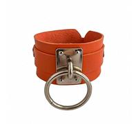 Leather Bracelets for Women,Hand-Woven Punk-Style Single Hanging Ring Niche Design Fashion Snaps Buckle Width Leather Bracelet, Energy Jewellery for Women Men Orange