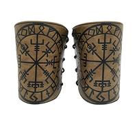 Leather Bracers,Viking Vegvisir Embossed Arm Bracers Adjustable Viking Leather Armor Cuff Gauntlet Wristband Nordic Arm Gauntlets Punk Viking Costume Accessories for Men Women LARP Archery (Khaki)