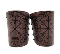 Leather Bracers,Viking Vegvisir Embossed Arm Bracers Adjustable Viking Leather Armor Cuff Gauntlet Wristband Nordic Arm Gauntlets Punk Viking Costume Accessories for Men Women LARP Archery