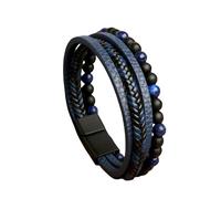 Leather Braided Bracelet For Men, Leather Bead Bracelet Handmade Braided Bangle With Natural Stone Beads Magnetic Clasp Rope Wristband For Men Women Lapis Lazuli 19Cm