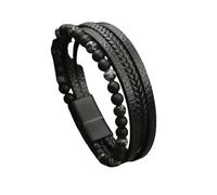 Leather Braided Bracelet For Men, Leather Bead Bracelet Handmade Braided Bangle With Natural Stone Beads Magnetic Clasp Rope Wristband For Men Women Alabaster 19Cm