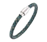 Leather Braided Bracelet For Men, Thin Braided Leather Bracelet Twist Woven Bangle Charming Wristbands Vintage Cuff Bangle Creative Father Jewelry For Birthday Green 17.5Cm