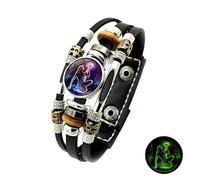 Leather Braided Bracelet Men, Constellation Leather Bracelet With Clasp Aquarius Adjustable Handmade Wristband Luminous Couple Cuff Bangle Astrology Jewelry For Men Women
