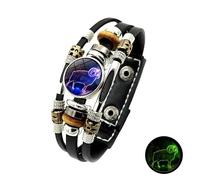 Leather Braided Bracelet Men, Constellation Leather Bracelet With Clasp Aries Adjustable Handmade Wristband Luminous Couple Cuff Bangle Astrology Jewelry For Men Women