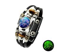 Leather Braided Bracelet Men, Constellation Leather Bracelet With Clasp Pisces Adjustable Handmade Wristband Luminous Couple Cuff Bangle Astrology Jewelry For Men Women