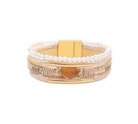 Leather Braided Bracelet Women, Golden Crystal Stone Bracelet With Clasp Champagne Handmade Braided Leather Wristband Unisex Gemstone Cuff Bangle Couple Jewelry For Men Women