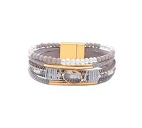 Leather Braided Bracelet Women, Golden Crystal Stone Bracelet With Clasp Grey Handmade Braided Leather Wristband Unisex Gemstone Cuff Bangle Couple Jewelry For Men Women
