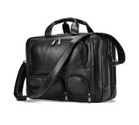 Leather briefcase, Multifunction Genuine Leather Men's Briefcase 15.6" Laptop Man Business Handbag Tote Vintage Male Big Shoulder Bag Travel Duffel