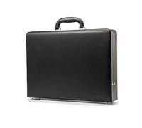 Leather briefcase, retro business case with password, men's and women's laptop bags, file box, money box, document storage case, black / black, 44*32*9.5cm