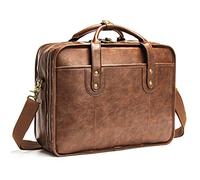 Leather Briefcases for Men 15.6 Inch Business Computer Bag Laptop Bag for Men Water Resistance Vintage Large Capacity Travel Messenger Bag Perfect Bag for Men-Brown