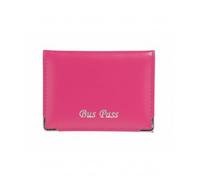 Leather Bus Pass Holder with Back Zipper Stylish & Durable Card Wallet for ID, Credit Cards & Travel Essentials (Hot Pink)