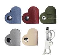Leather Cable Ties with Closure, Heart Shape Data Cable Organizer, Cable Ties for Cable Management, Earphone Holder, Headphone Cable Winder, Organizer