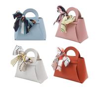 Leather Candy Bag - 4 Small Retro Bag, Ribbon Bags | PU Leather Favor Boxes, Leather Bag Bags, Portable Candy Boxes with Silk Scarf, Candy Bags for Easter, Wedding