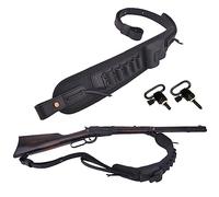 Leather Canvas Ammo Holder Rifle Sling Hunting Gun Strap for 30/30 .357 .308 .45 .45-70 .22mag 12GA (.308 .30-06 .45-70, Black With Swivels)