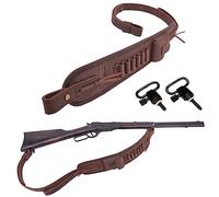 Leather Canvas Ammo Holder Rifle Sling Hunting Gun Strap for 30/30 .357 .308 .45 .45-70 .22mag 12GA (.357 .30-30 .35 .38, Coffee With Swivels)