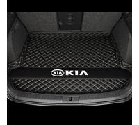 Leather Car Boot Mat for KIA Quoris 2012-2018, Rear Trunk Liner with Raised Edges, Anti-Scratch Auto Cargo Protector Tray Cover, Dog Friendly Interior Accessories,Black Beige