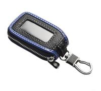 Leather Car Key Case Cover with Mesh for Easy Unlocking, Anti-Shock Anti-Scratch Keychain Bag Compatible with Most Keys, Black+Blue