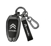 Leather Car Key Logo Badge Bag for Citroen e-Mehari 2016-2023, Car Key Fob Cover Keyring Pouch Waterproof with Metal Hook,Black-A