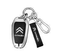 Leather Car Key Logo Badge Bag for Citroen e-Mehari 2016-2023, Car Key Fob Cover Keyring Pouch Waterproof with Metal Hook,Black-B
