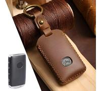Leather Car Key Logo Badge Bag for Mazda CX-60 CX60 2022 2023 2024, Car Key Fob Cover Keyring Pouch Waterproof with Metal Hook,Brown-Four side buttons