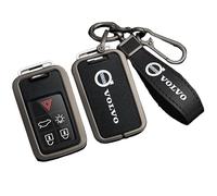 Leather Car Key Logo Badge Bag for Volvo C30 C40 C70 EX30 S40 S60 S80 S90 XC40 XC60 XC70 XC90 Rdesign, Car Key Fob Cover Keyring Pouch Waterproof with Metal Hook,Black- black lanyard